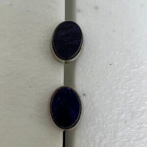 Lapis Lazuli Earrings Studs Silver Tone Oval Small Tiny Delicate‎ Gemstone Stone